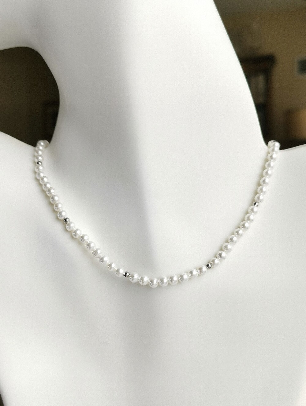 14.5" Swarovski White Pearl Choker Necklace Silver Clasp 🆕